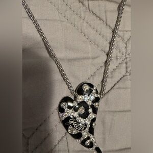 Guess Black and Silver Heart Pendant Necklace